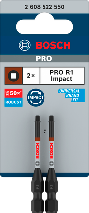 Bosch PRO Robertson Slagschroefbits – R1, 55 mm (2 stuks)