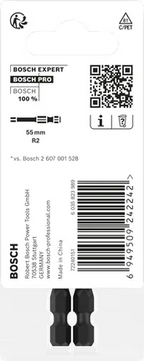 Bosch PRO Robertson Slagschroefbits – R2, 55 mm (2 stuks)