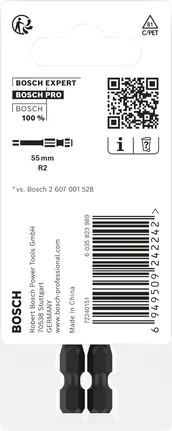 Bosch PRO Robertson Slagschroefbits – R2, 55 mm (2 stuks)