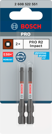 Bosch PRO Robertson Slagschroefbits – R2, 55 mm (2 stuks)
