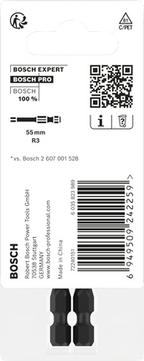 Bosch PRO Robertson Slagschroefbits – R3, 55 mm (2 stuks)