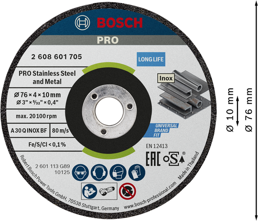 Bosch PRO Stainless Steel and Metal Bonded Grinding Disc 76 x 4 x 10 mm