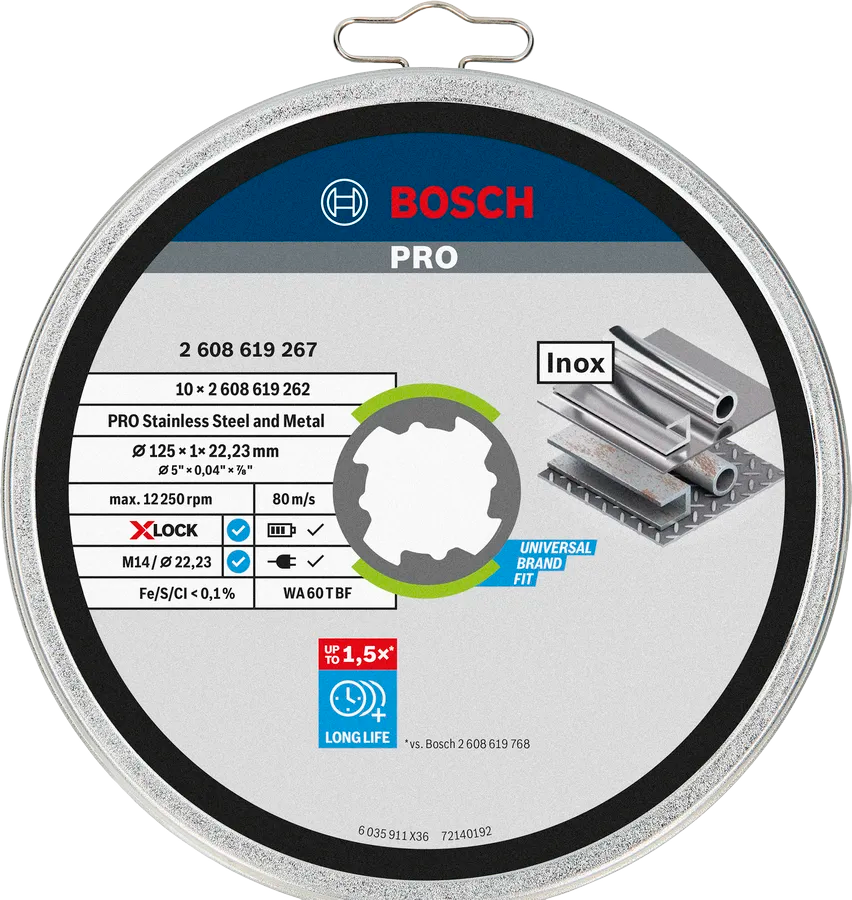 Bosch PRO Stainless Steel and Metal Doorslijpschijf 125×1×22,23 mm X-Lock