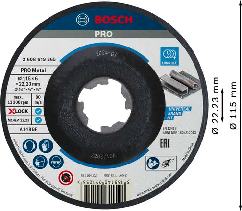 Bosch PRO Metal Bonded Grinding Disc A 24 P BF – 115 x 6 x 22.23 mm (X-LOCK)
