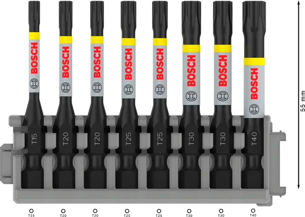PRO Torx slagschroefbit, T15–T40, 55 mm, 8-delig