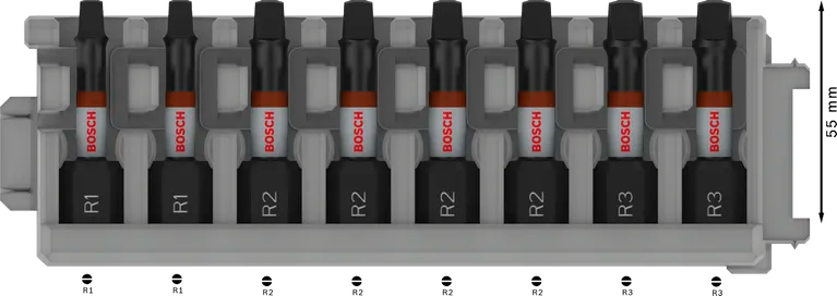 Bosch PRO R Impact Bits – R1, R2, R3, 55 mm (8 stuks)
