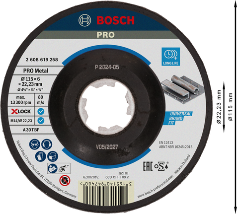 Bosch PRO Metal Bonded Grinding Disc 115 x 6 x 22.23 mm (X-LOCK)