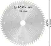 &nbsp;Bosch PRO Wood cirkelzaagblad, 254 x 3,2 x 30 mm, T60