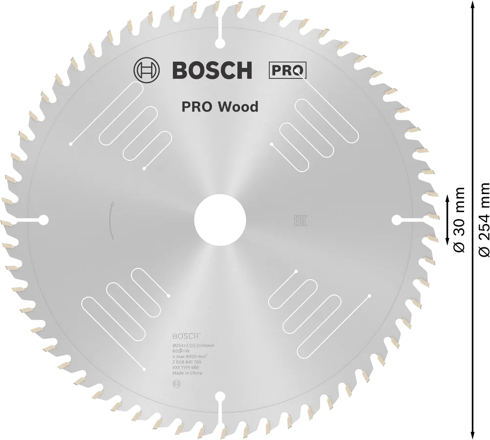 Bosch PRO Wood cirkelzaagblad, 254 x 3,2 x 30 mm, T60