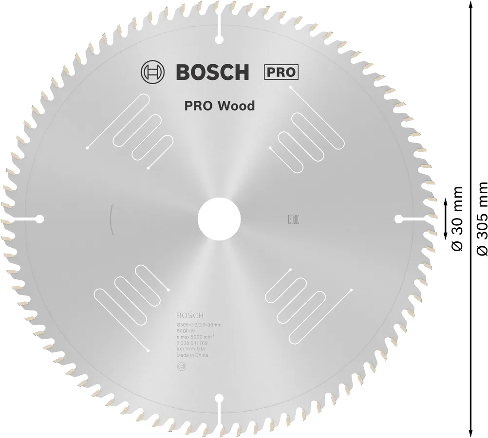 Bosch PRO Wood cirkelzaagblad, 305 x 3,2 x 30 mm, T80