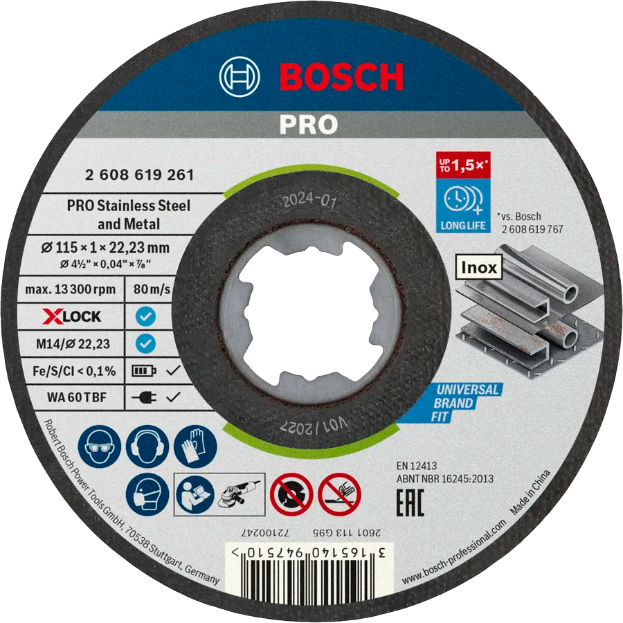 Bosch PRO Stainless Steel &amp; Metal X-Lock Doorslijpschijf 115×1×22,23 mm, 10 stuks