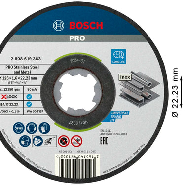 Bosch PRO Stainless Steel and Metal Doorslijpschijf 125×1,6×22,23 mm X-Lock – 10 stuks