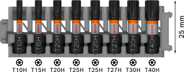 Bit T10H - T15H - T20H - T25H - T27H - T30H - T40H - 25 mm - 8st