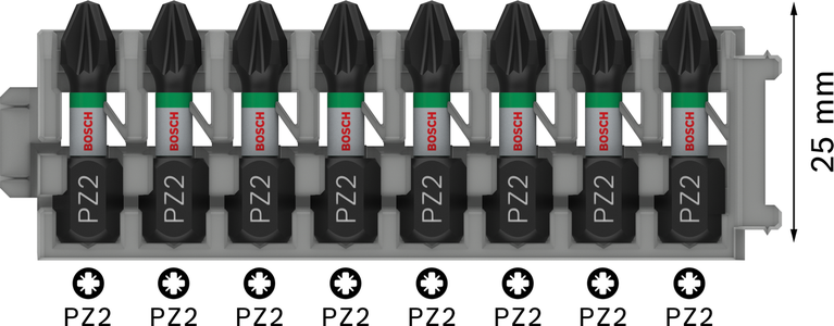 Bosch PRO Pozidriv Impact Bit Set PZ2 – 25 mm (8-delig)