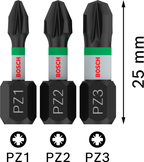 Bosch PRO PZ Impact Bit Set – 25 mm (PZ1, PZ2, PZ3, 3-delig)