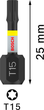 PRO Torx slagschroefbit, T15, 25 mm, 2-delig