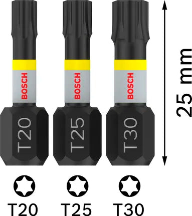 PRO T Impact schroefbit, T20 x 25, T25 x 25, T30 x 25 mm, 3-delig