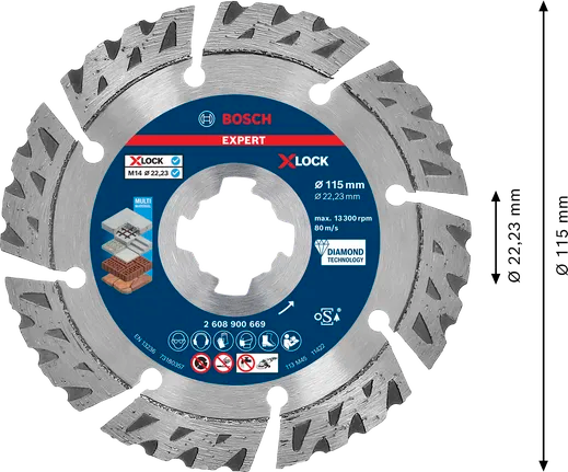 EXPERT MultiMaterial X-LOCK Diamantdoorslijpschijf 115 x 22,23 x 2,4 x 12 mm