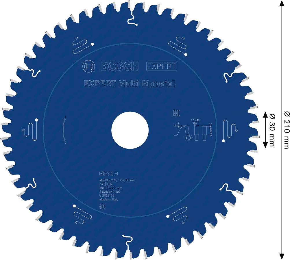 Bosch EXPERT Multi Material cirkelzaagblad 210 x 2,4/1,8 x 30 mm, T54