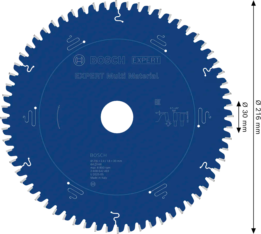 Bosch EXPERT Multi Material cirkelzaagblad 216 x 2,4/1,8 x 30 mm, T64