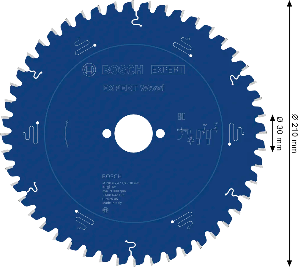 Bosch EXPERT Wood cirkelzaagblad, 210 x 2,4/1,8 x 30 mm, T48