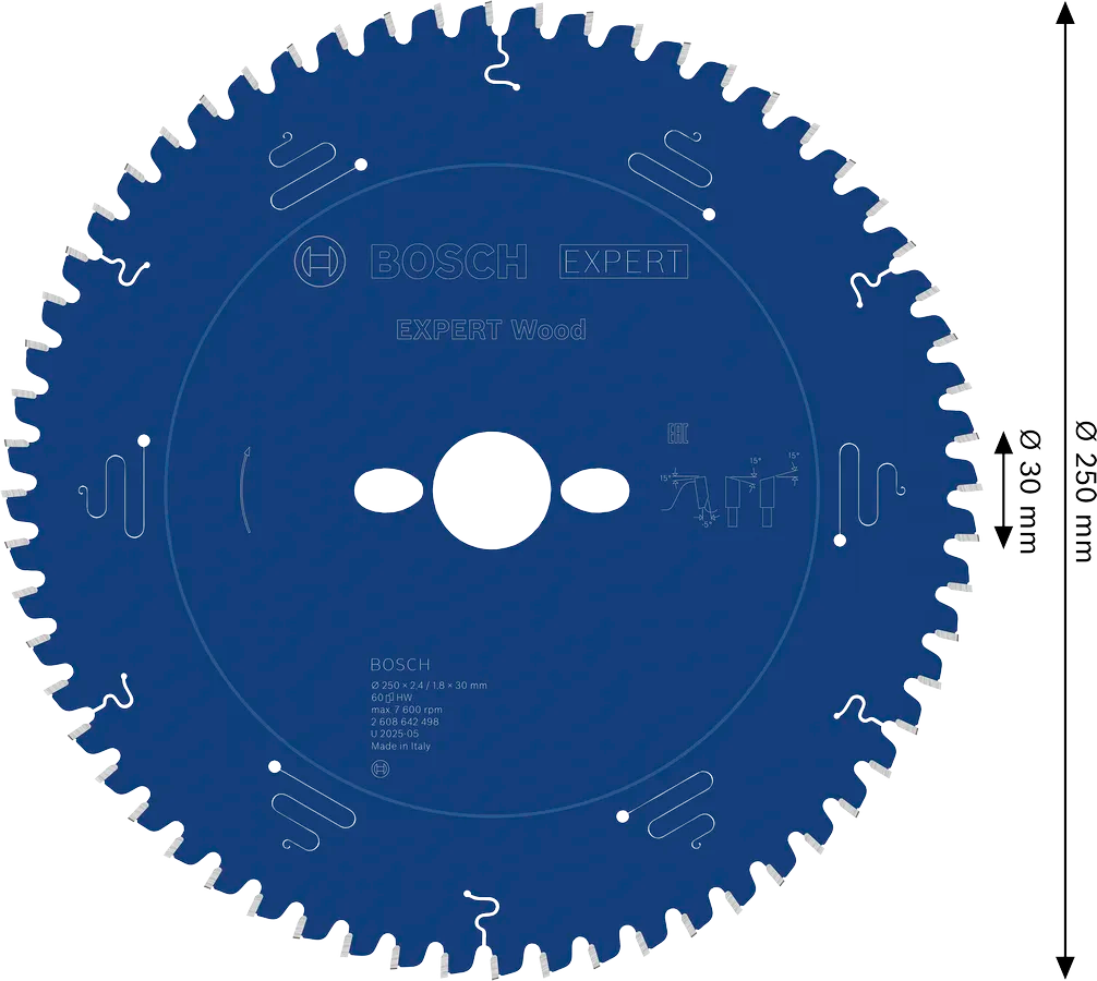 Bosch EXPERT Wood cirkelzaagblad, 250 x 2,4/1,8 x 30 mm, T60