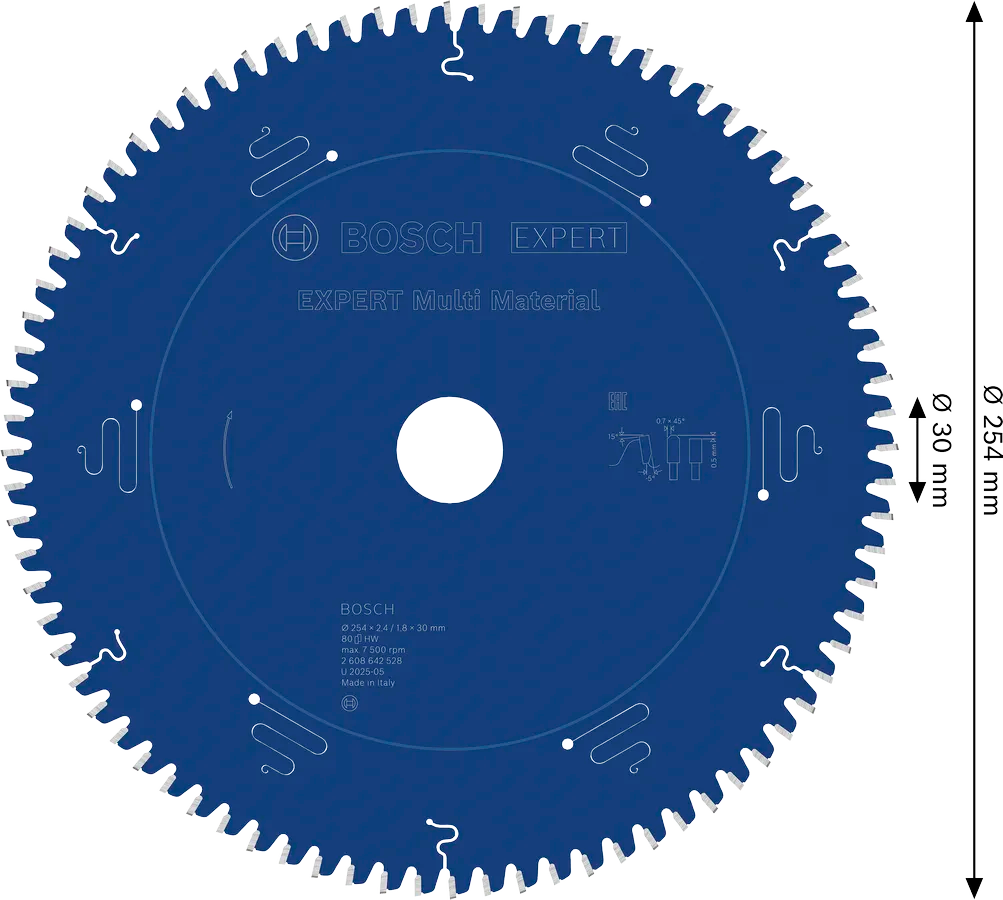 Bosch EXPERT Multi Material cirkelzaagblad 254 x 2,4/1,8 x 30 mm, T80
