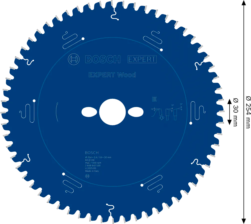 Bosch EXPERT Wood cirkelzaagblad, 254 x 2,4/1,8 x 30 mm, T60