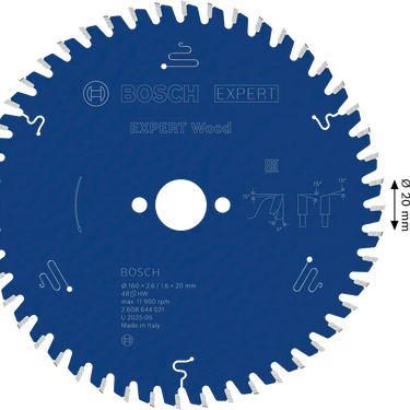 Zaagblad Hout - 160 mm x 20 mm x 48T