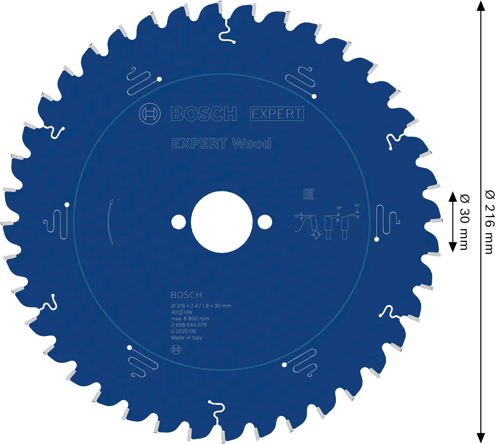 Bosch EXPERT Wood cirkelzaagblad, 216 x 2,4/1,8 x 30 mm, T40