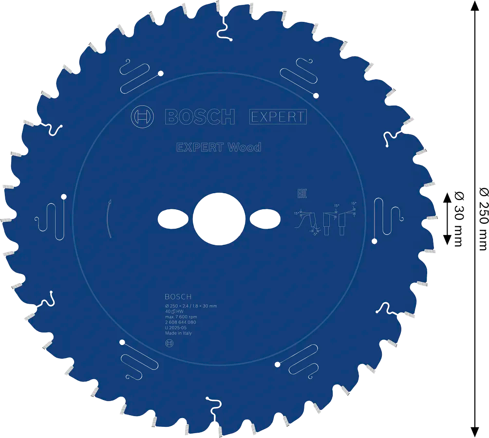 Bosch EXPERT Wood cirkelzaagblad, 250 x 2,4/1,8 x 30 mm, T40