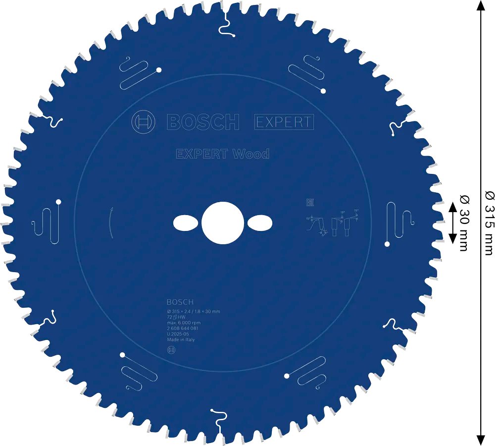 Bosch EXPERT Wood cirkelzaagblad, 315 x 2,4/1,8 x 30 mm, T72