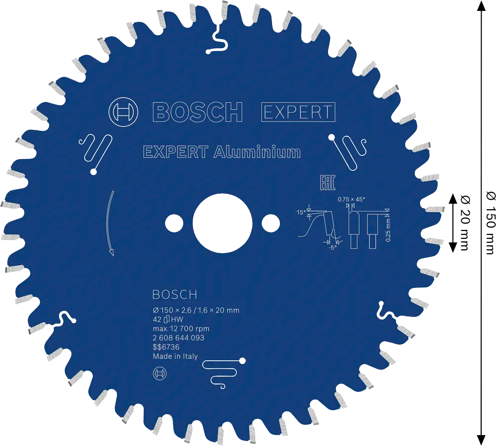 Bosch EXPERT Aluminium cirkelzaagblad, 150 x 2,6/1,6 x 20 mm T42