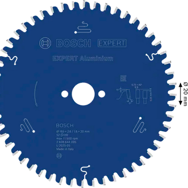 Zaagblad Aluminium - 165 mm x 20 mm x 52T