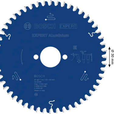 Zaagblad Aluminium - 165 mm x 30 mm x 52T