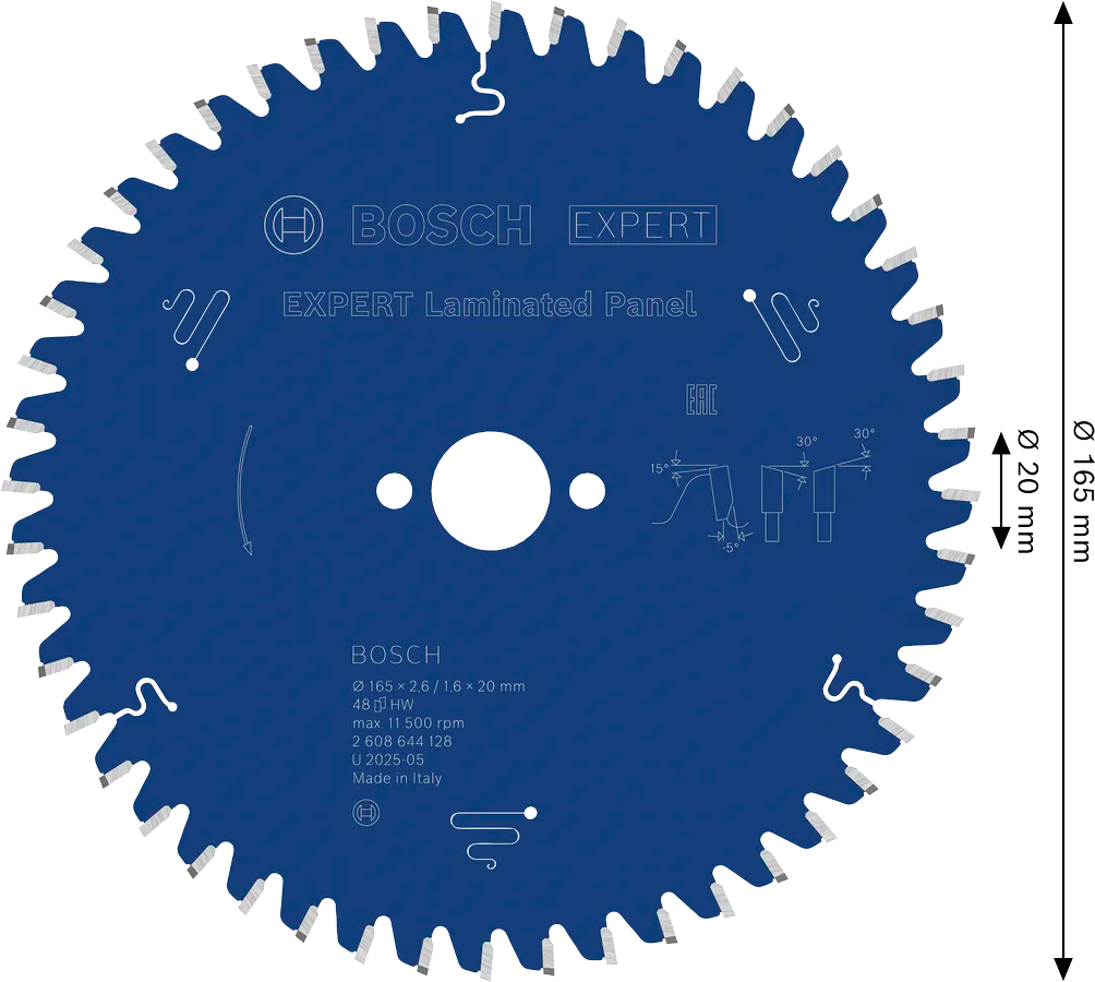 Bosch EXPERT Laminated Panel circular saw blade, 165 x 2.6/1.6 x 20 mm, T48