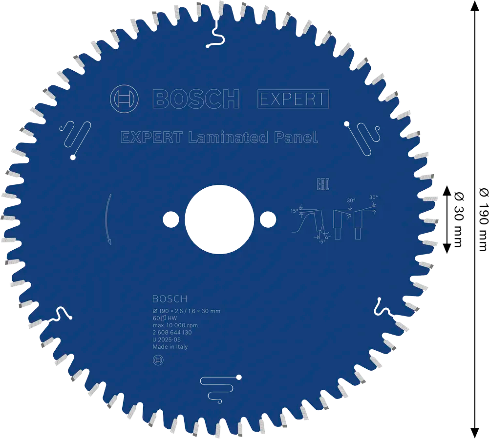 Bosch EXPERT Laminated Panel cirkelzaagblad, 190 x 2,6/1,6 x 30 mm, T60