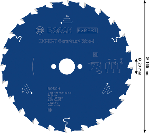 EXPERT Construct Wood Cirkelzaagblad 165 x 2/1,3 x 20 mm