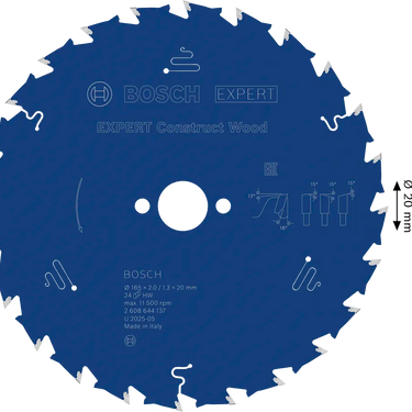 Zaagblad Hout - 165 mm x 20 mm x 24T