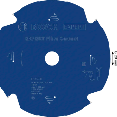 Zaagblad Fibre Cement - 168 mm x 20 mm x 4T