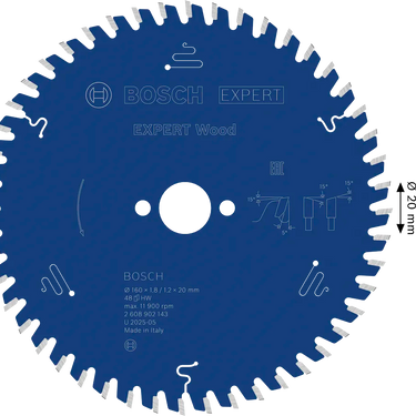 Zaagblad Hout - 160 mm x 20 mm x 48T