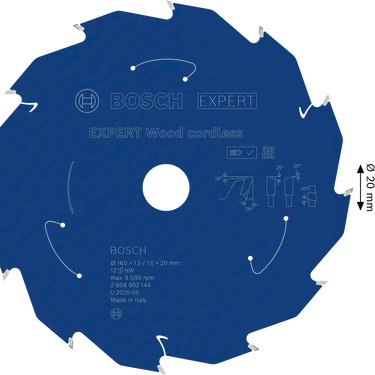 Zaagblad Hout - 160 mm x 20 mm x 12T