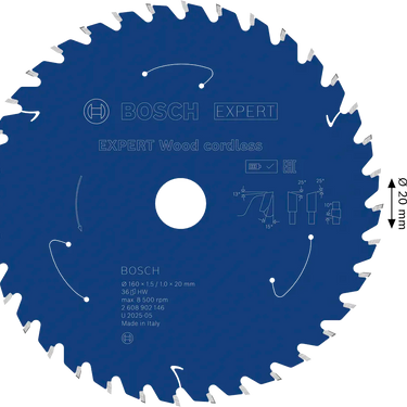 Zaagblad Hout - 160 mm x 20 mm x 36T