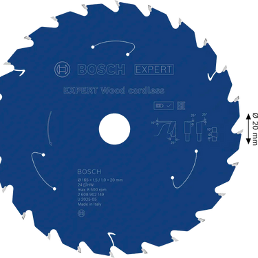 Zaagblad Hout - 165 mm x 20 mm x 24T