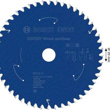 Zaagblad Hout - 165 mm x 20 mm x 48T
