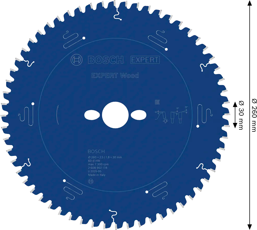 Bosch EXPERT Wood cirkelzaagblad 260 x 2,5/1,8 x 30 mm, T60