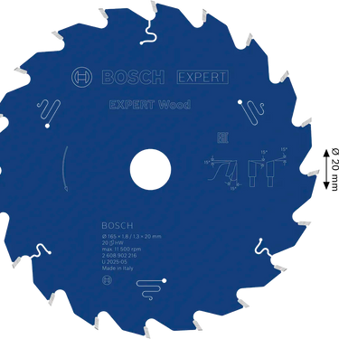 Zaagblad Hout - 165 mm x 20 mm x 20T