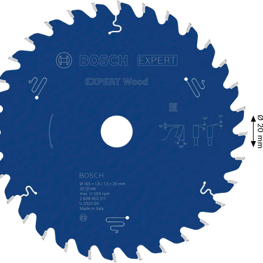 Zaagblad Hout - 165 mm x 20 mm x 32T