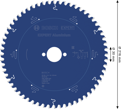 EXPERT Aluminum Circular Saw Blade 216 x 2.3/1.6 x 30 mm, T60
