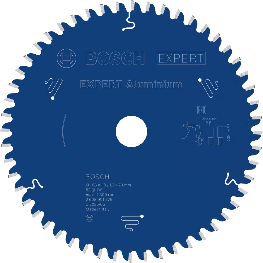 Bosch EXPERT Aluminium cirkelzaagblad, 168 x 1,8/1,2 x 20 mm, T52